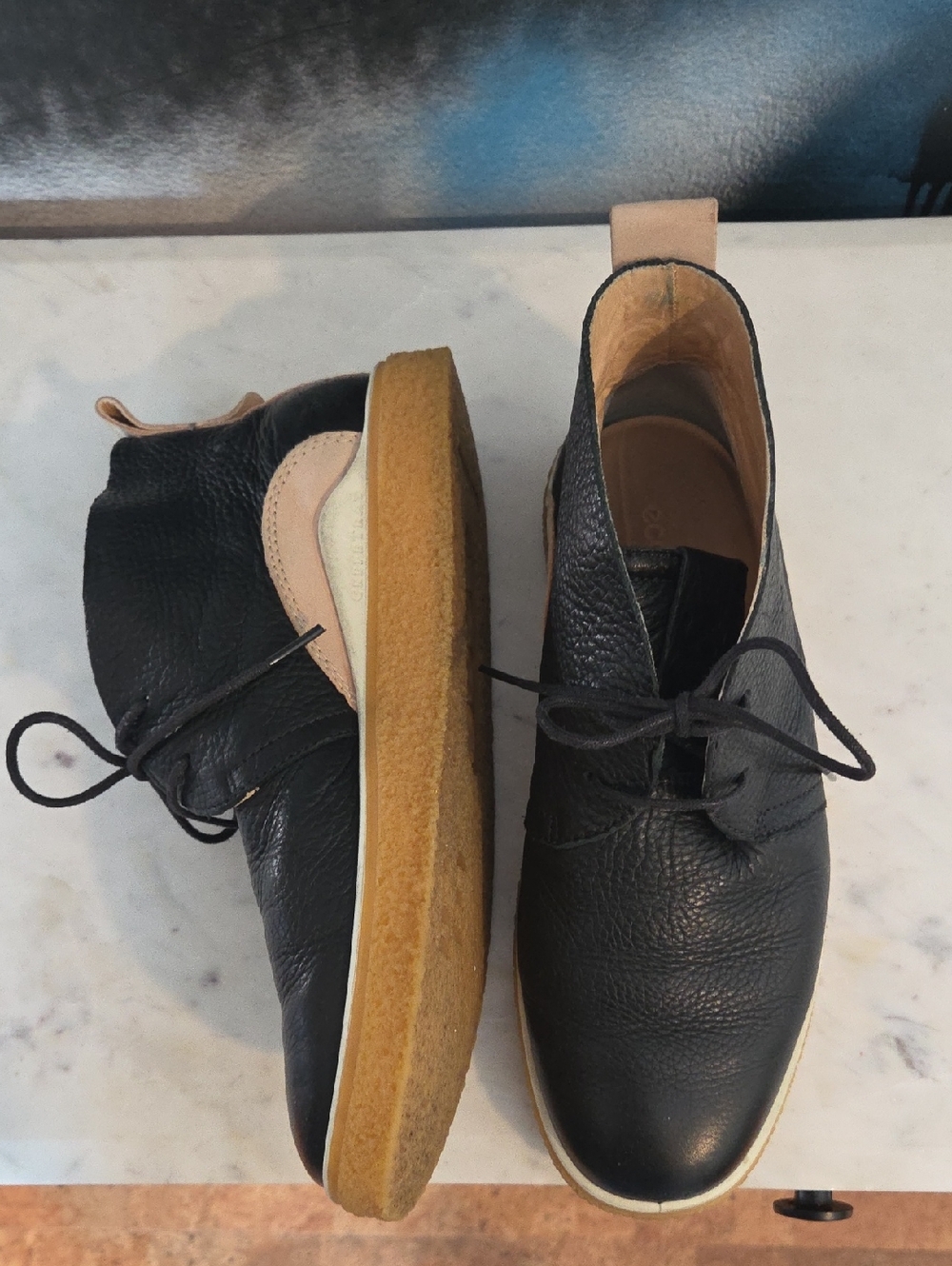 Ecco Soft Black Leather Boots with Brown Sole